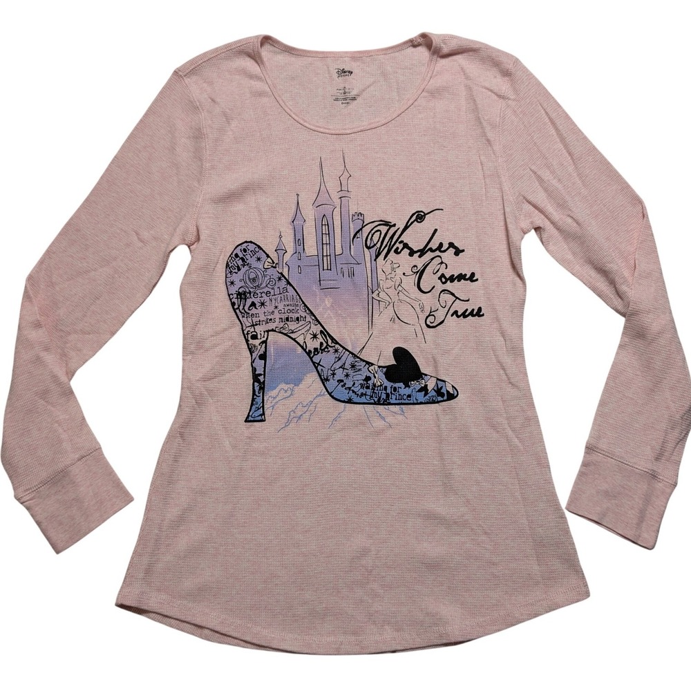 Disney Store Cinderella Wishes Come True Pink Waffle Knit‎ Thermal Women XL NEW